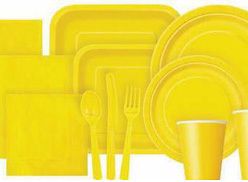 YELLOW Party Tableware, cups, plates, napkins, tablecovers