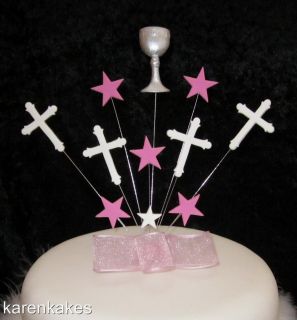 FIRST HOLY COMMUNION CAKE TOPPER WITH CHALICE PINK