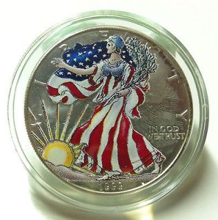1999 US $1 DOLLAR COLORIZED .999 SILVER AMERICAN EAGLE COIN