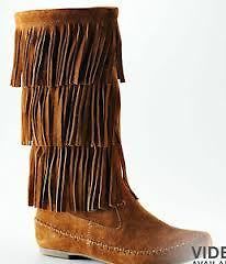 NEW womens shoes mid calf boots fringe LC LAUREN CONRAD THIA chestnut