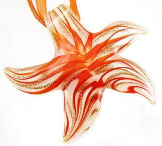 Gold Dust Orange Starfish Lampwork Art Murano Glass Bead Pendant