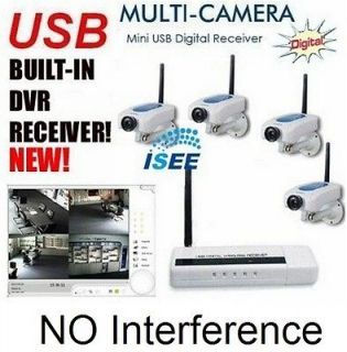4CH Wireless DIGITAL Camera Security system PC Monitor WIFI CCTV CAM