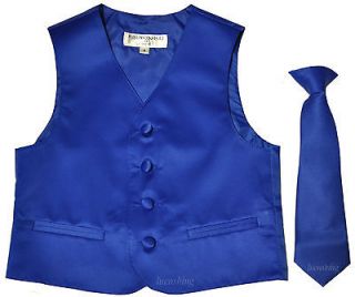 C1 BOY Formal Party Black Tuxedo Suit Royal Blue Vest+Tie 1 3 5 6 7 8
