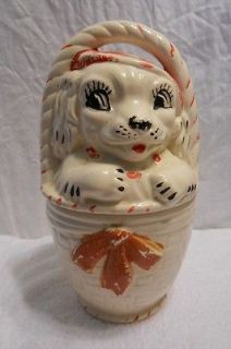 RARE COLLECTIBLE VINTAGE LITTLE DOG IN A BASKET COOKIE JAR