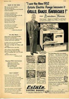 1952 Estate Electric Range Stove Oven Duncan Hines Ad