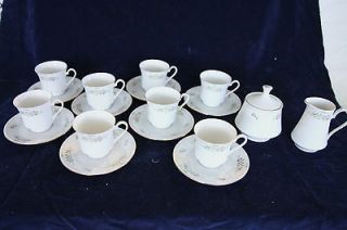 Crown Ming Fine China Tea cups, saucers, creamer & sugar. 18 pieces