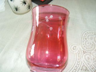 Cranberry crystal vase with etching on it.THIS IS Beautiful