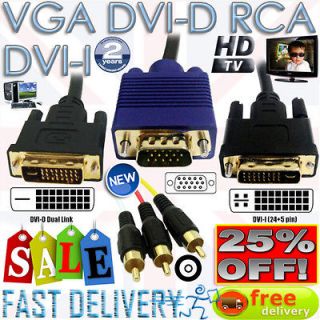 VGA SVGA 3 RCA Dual Link AV HDTV Monitor TFT Laptops PC Video Cable