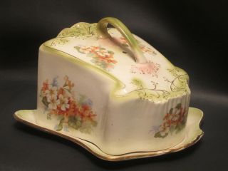 VICTORIAN   BYRON   GREEN / MULTI FLORAL   COVERED CHEESE DISH   18B
