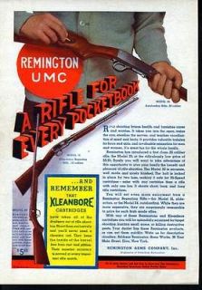 1932 REMINGTON UMC 22 RIFLE FIREARM HUNT GUN SPORT BOX TARGET AD