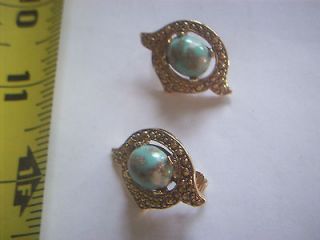 Stunning Vintage Sarah Coventry Clip On Earrings Opal ? Blue White