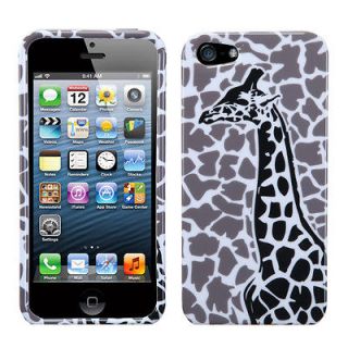 iPhone 5 HARD Protector Case Snap On Phone Cover Grey Giraffe Single