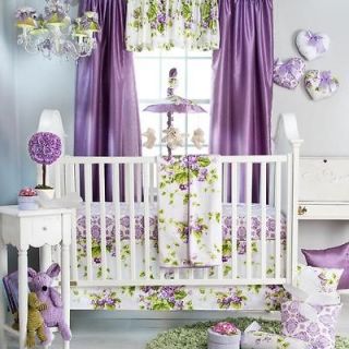 Cute Purple Floral Flowers Themed Infant Baby Girls 3p Nursery Crib