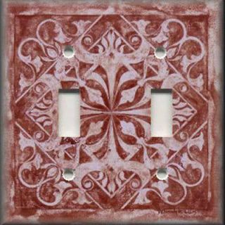Switch Plate Cover   Wall Decor   Tuscan Tile Pattern   Brick Red