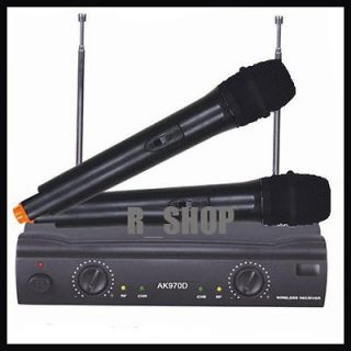Channels Dual VHF Wireless Mic Dj Karaoke Microphone 2x Mic System