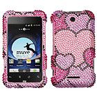 Wireless ZTE SCORE X500 Hard Case Face Cover BLING CLOUDY HEART PINK