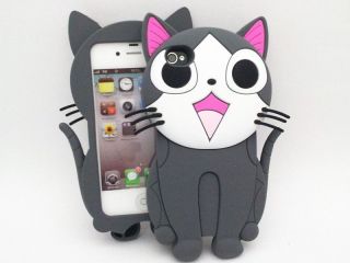 Cheeze Cat Kitten 3D Rubber Case Silicone Cover Skin+Film For iPhone 4