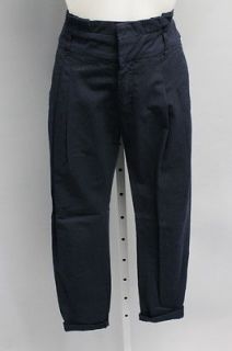 ZARA BASIC Navy Blue Cotton Classic Waist Pleated Front Skinny Cropped