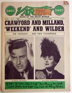Variety Magazine 1946 Oscar Academy Award Joan Crawford Ray Milland