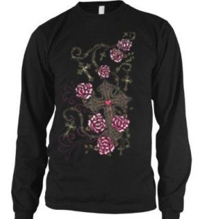 Barbed Wire Rosary Crosses Thermal Long Sleeve Shirt Tattoo Roses