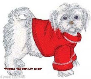 CHRISTMAS LHASA APSO PUPPY DOG   2 EMBROIDERED HAND TOWELS by Susan