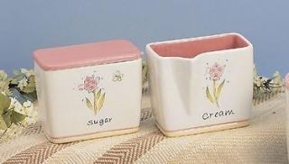 Pink & White Tea Garden Ceramic Sugar & Creamer Set ~ NIB