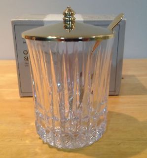 Fostoria Lead Crystal Container with Gold Plated Cover & Ladle