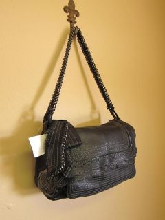 CLEARANCE Vince Camuto Black Leather Scallops Flap Shoulder Bag $198