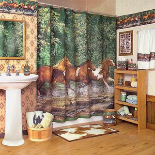 Blonder Home Spring Creek Run Western Horses Fabric Shower Curtain New