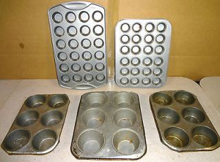 ASSORTED LOT OF 5 STEEL 6 & 24CUPS MUFFIN/ BREAD/CUP CAKE BAKING PAN