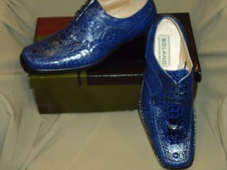 New Mens Royal Blue Croco Head Print Dress Shoes