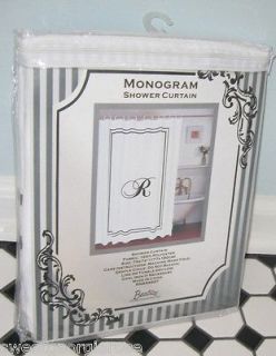 MONOGRAM HOTEL STYLE Fabric Shower Curtain  R  Black and White
