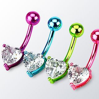 Neon Titanium Anodized Heart Prong Set Belly Ring