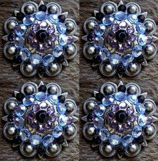 BERRY CRYSTALS BLING CONCHOS HORSE SADDLE HEADSTALL PURPLE AQUA