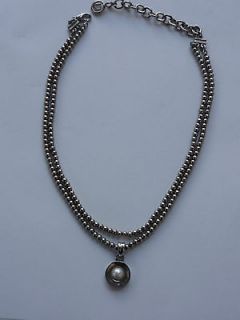 VTG Signed GIVENCHY Silver Tone Ball Chain Faux Pearl Necklace Choker
