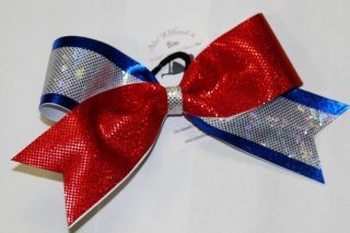 TWIST IT   Red Bue Metallic Competition Cheer Bow
