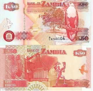 ZAMBIA 50 Kwacha World Money Banknote Africa Currency p37d Bird Eagle