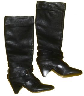BRAND NEW CYNTHIA ROWLEY BLACK LEATHER KNEE BOOTS Size 7 (37)