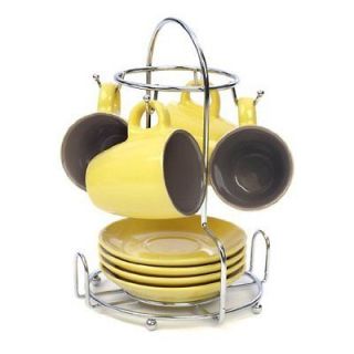 Beautiful Yellow ESPRESSO Cups & Saucers Set   Includes stand