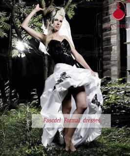 New Black White Hi Lo Wedding dress Nuptial dress Custom Size 4 6 8 10