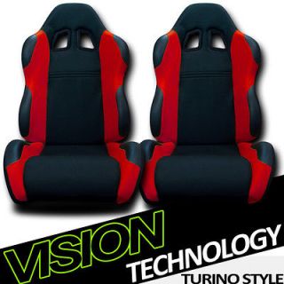 Black/Red Fabric & PVC Leather Racing Bucket Seats+Sliders Dodge/Ram