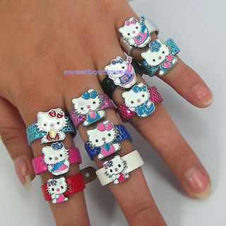 10pcs mix cute bow HelloKitty cats Charm Adjustable Leather rings for