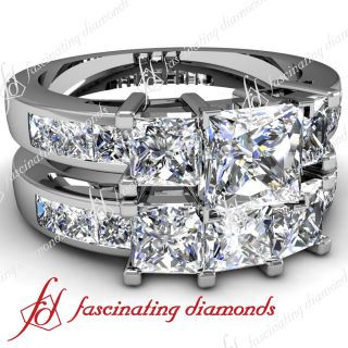 Wedding Engagement Rings Set 3.3 Ct Princess Cut Diamond E Color GIA