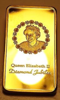 Queen Elizabeth Diamond Jubilee 1 Oz .999 24k Gold Plated Bar