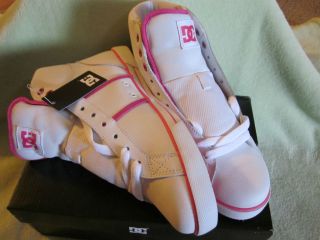 NWT DC Bella Womens White/Pink Leather Skate High Top Shoes 3 Sizes U