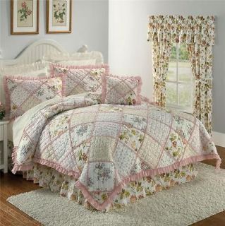 QUEEN Pink White COUNTRY FLORAL RUFFLE 5pc Quilt Shams Skirt Pillow