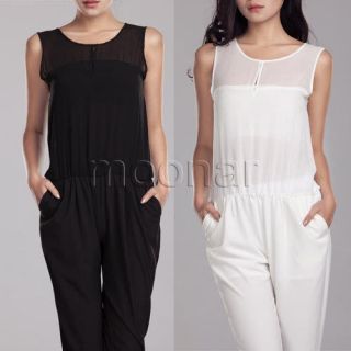 Womens Sleeveless See Through Jumpsuits Rompers Pants Loose Chiffon