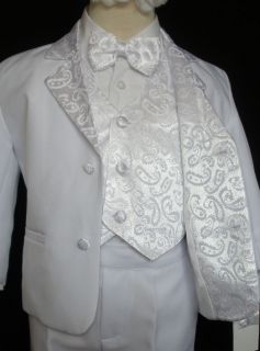 D2 New Boy Wedding Christening Formal no tail WHITE Tuxedo Suit New