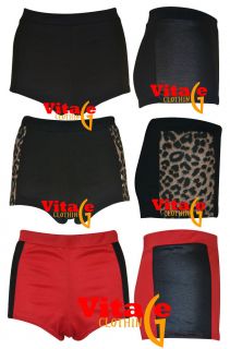 Womens girls pvc/leopard side panels high waisted hotpants ladies
