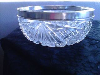 Antique Vintage Birks Heavy Cut Crystal Bowl with Sterling Silver Rim